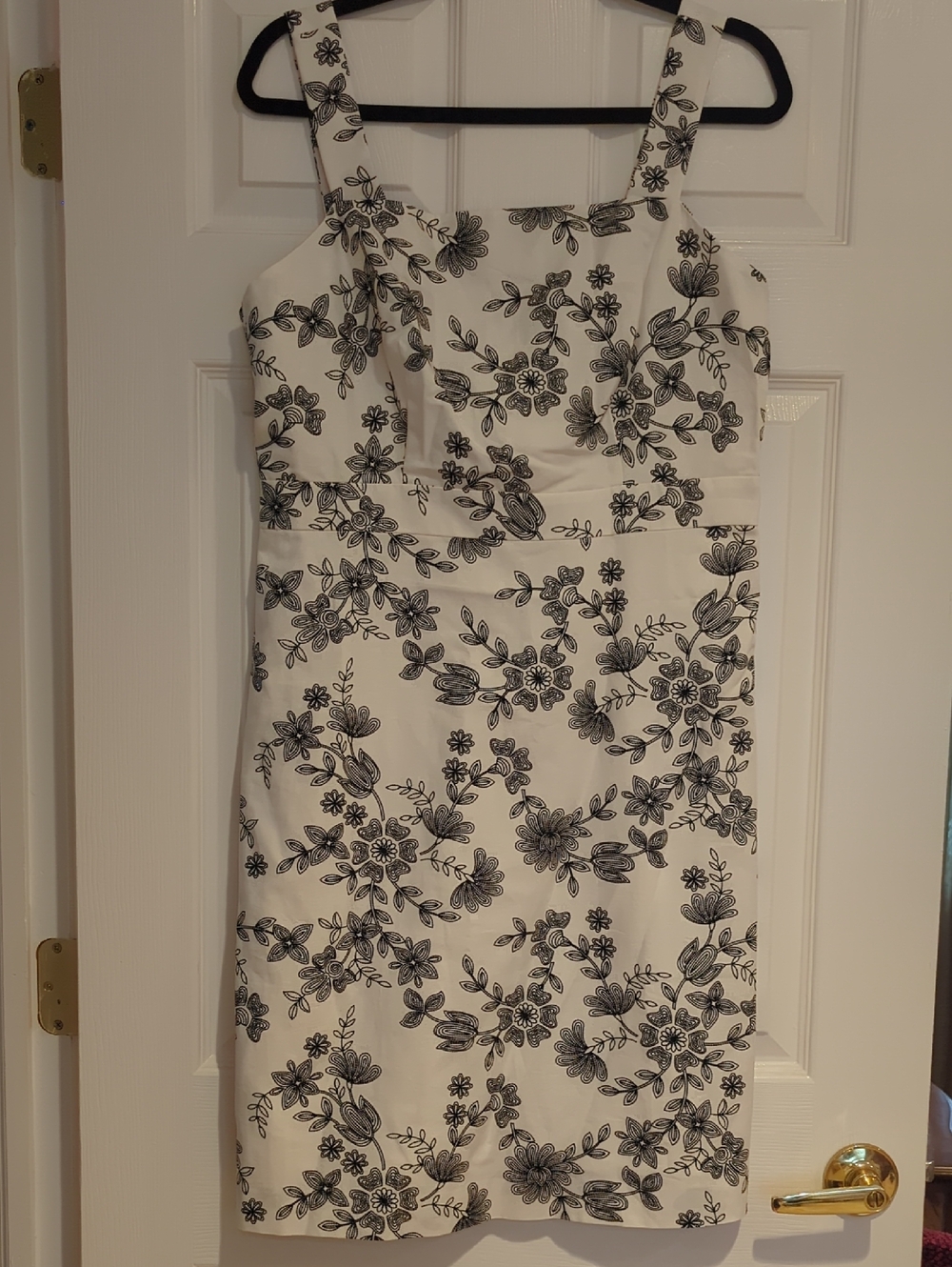 Ann Taylor White Midi Dress with Black Floral Print